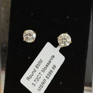 Round 8mm 3.72 CT Moissanite Stud Earrings in Gold